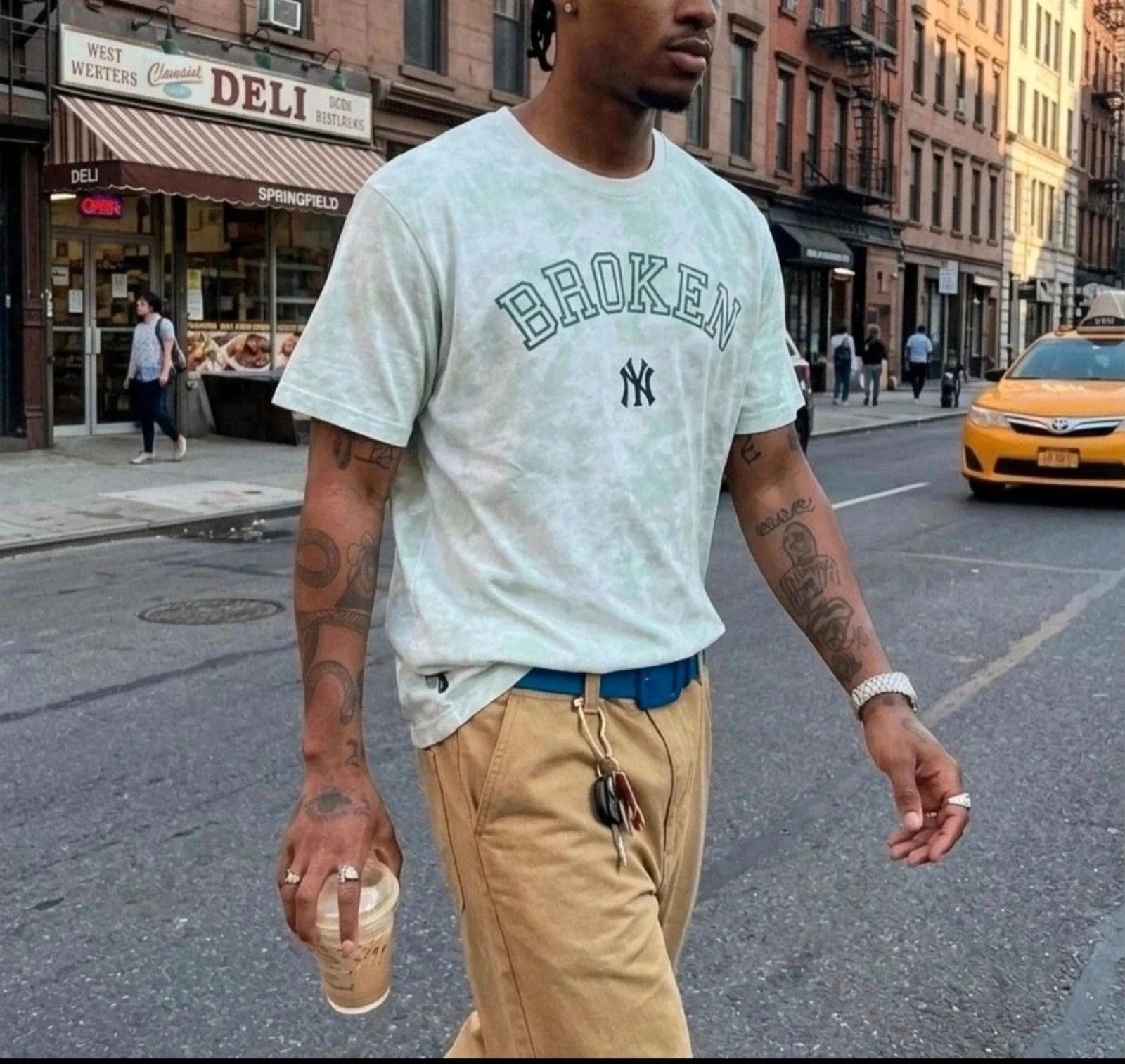 Springfield "Broken" NY Yankees Tie-Dye Tee Varsity Collegiate Green Size L